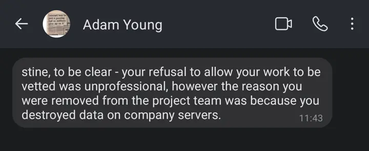 Adam stating I destroyed files.